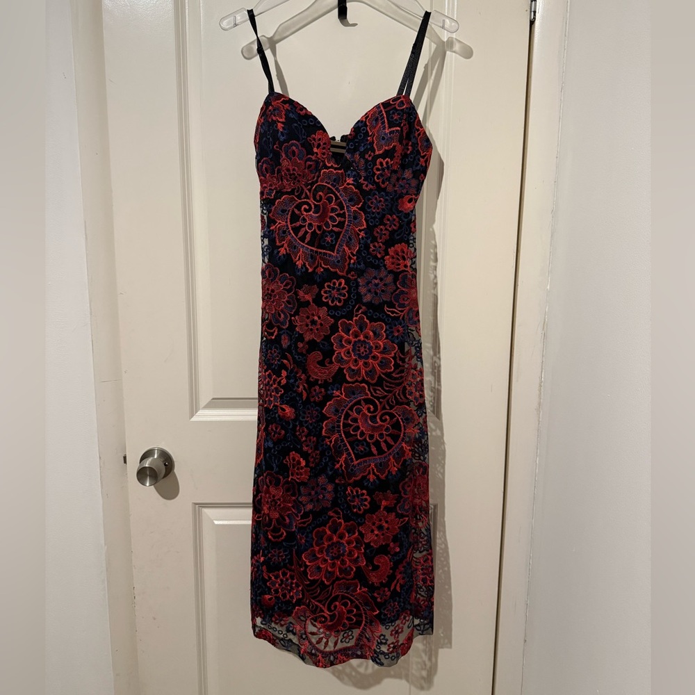 Guess Black and Red Embroidered Dress | 4